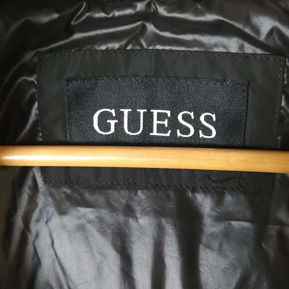 Guess burgundy puffer coat Women's small Removable fur-lined hood Zipper pockets - Picture 9 of 16